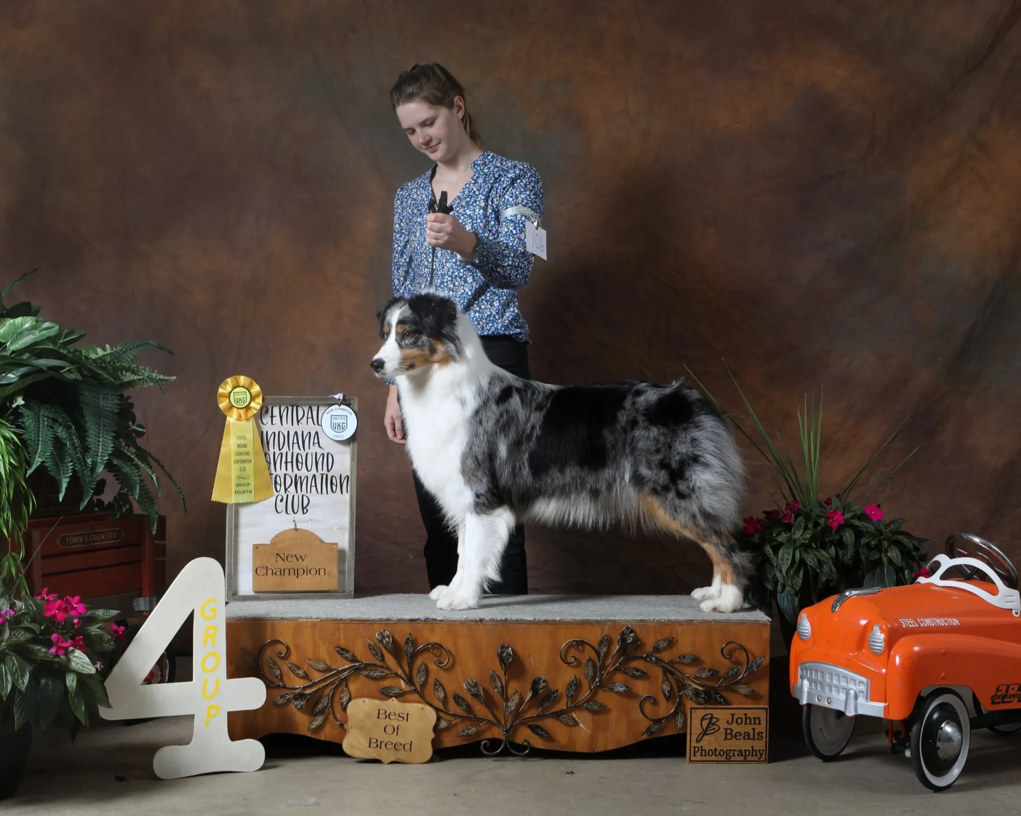 Lyra on the podium after earning her UKC Championship title