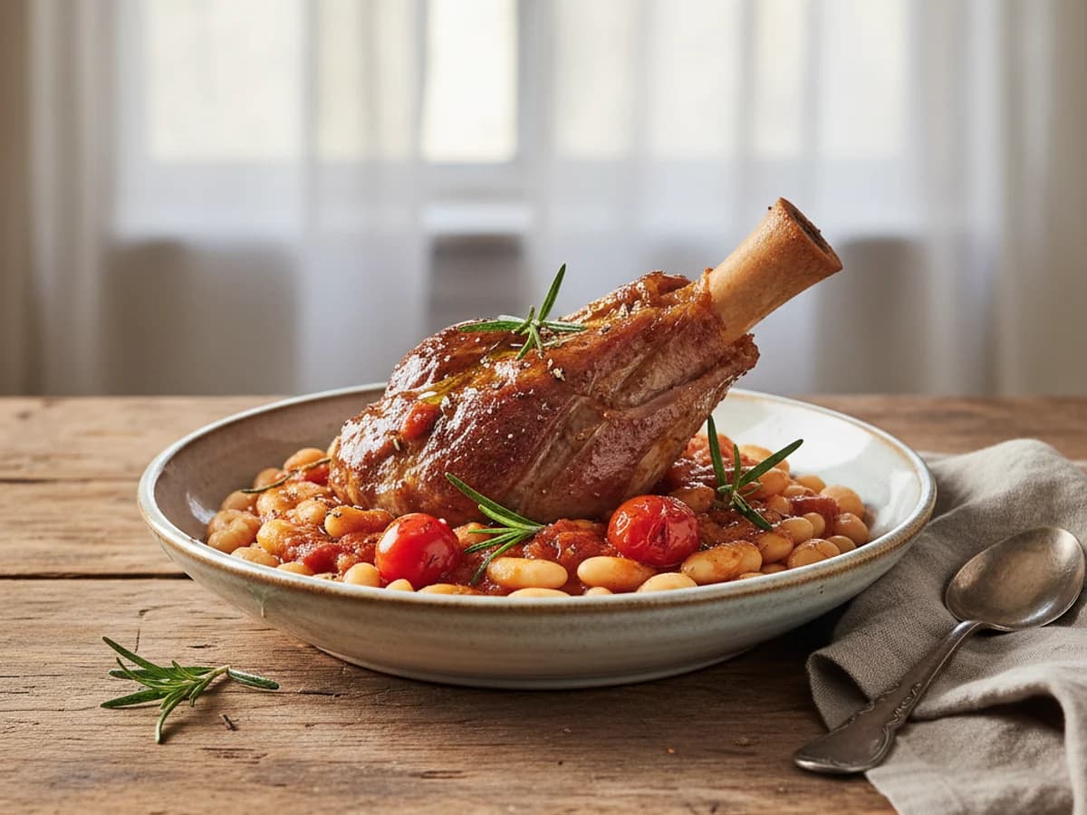 Braised Pastured Lamb Shanks with White Beans