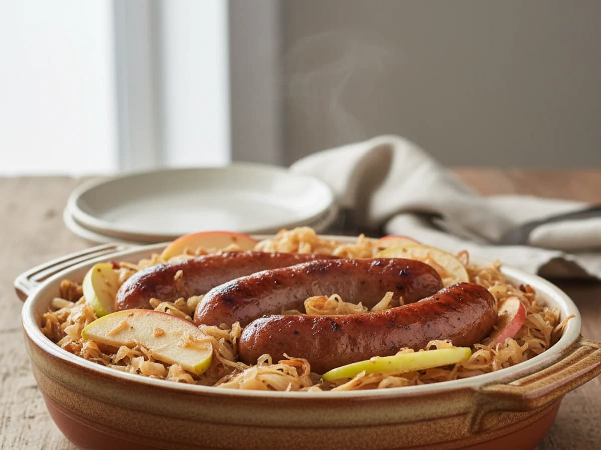 Pastured Bratwurst & Sauerkraut Bake