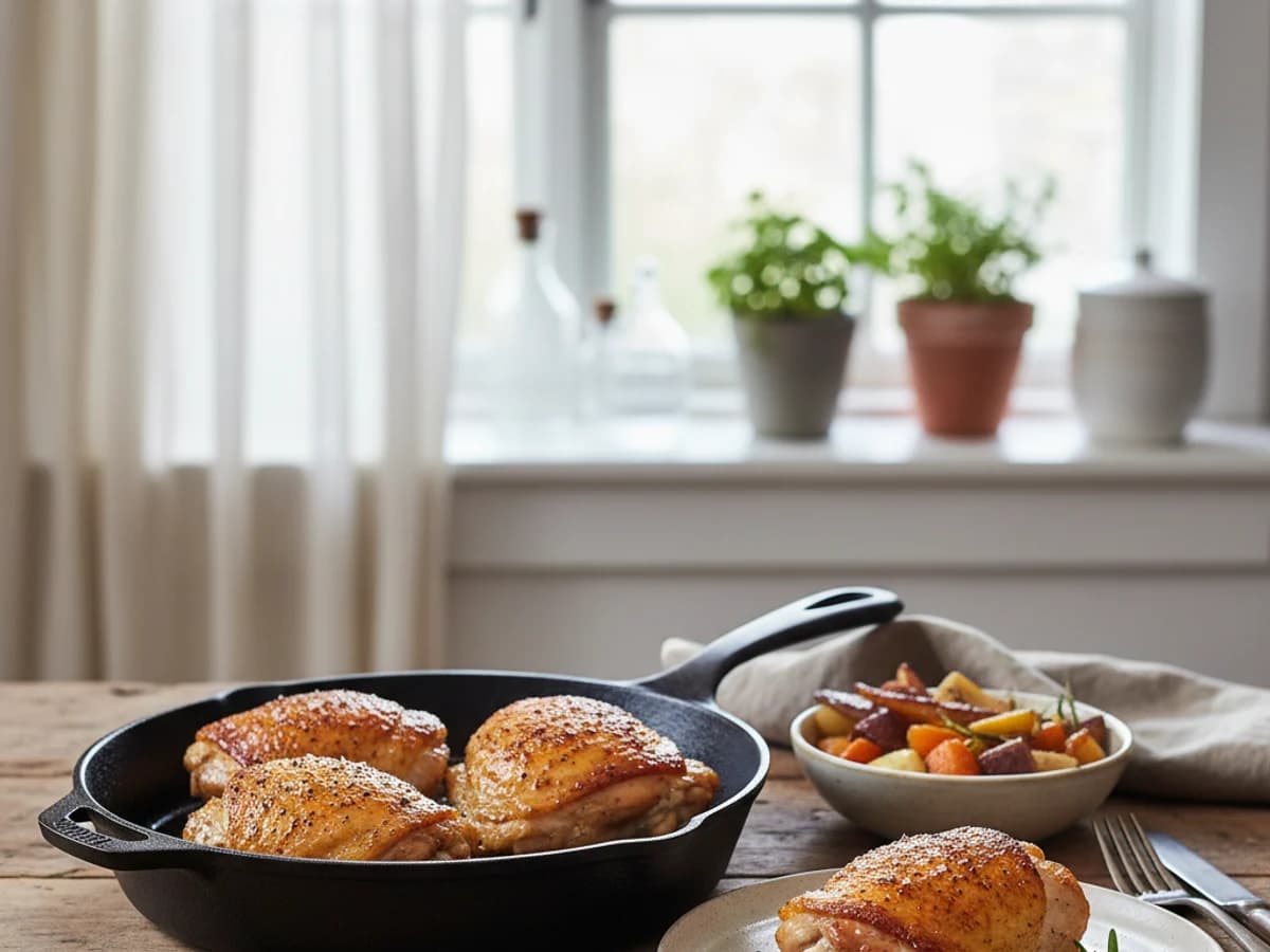 Crispy Skillet Pastured Chicken Thighs