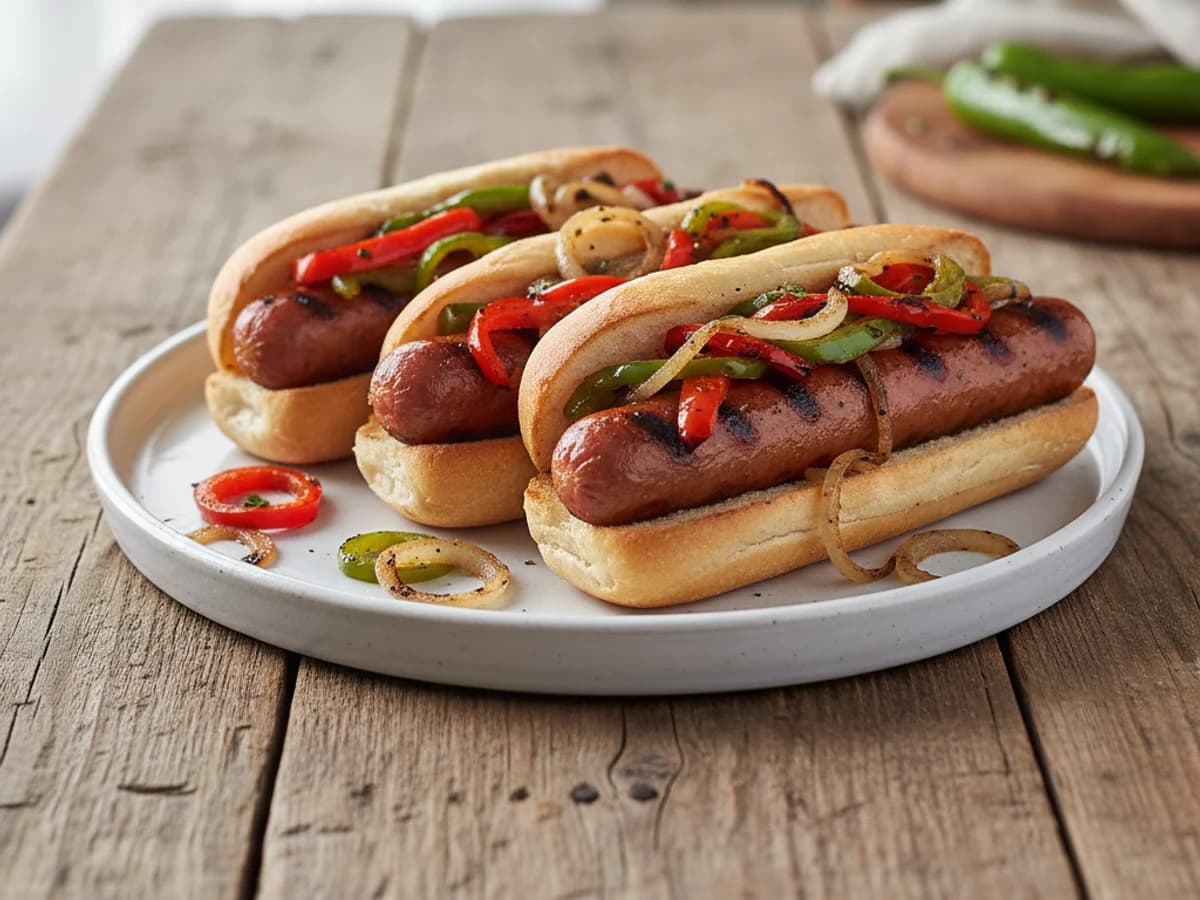 Grilled Pastured Bratwurst with Peppers