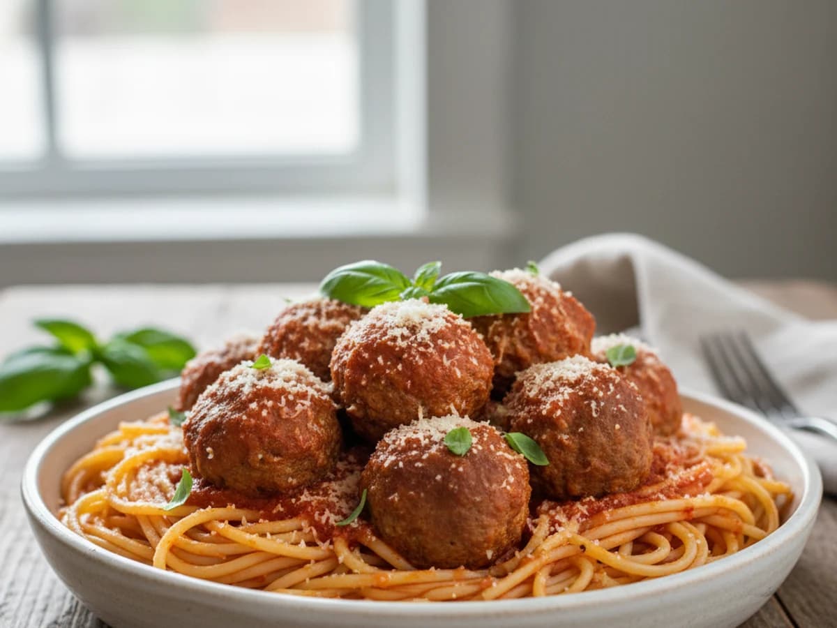 Ground Pork Meatballs with Spaghetti