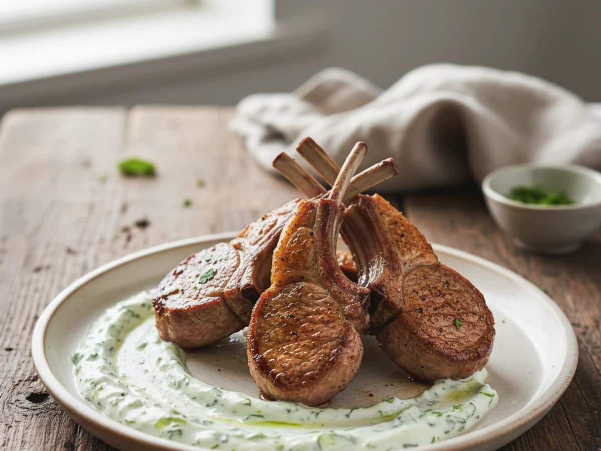 Seared Pastured Lamb Chops with Mint Yogurt
