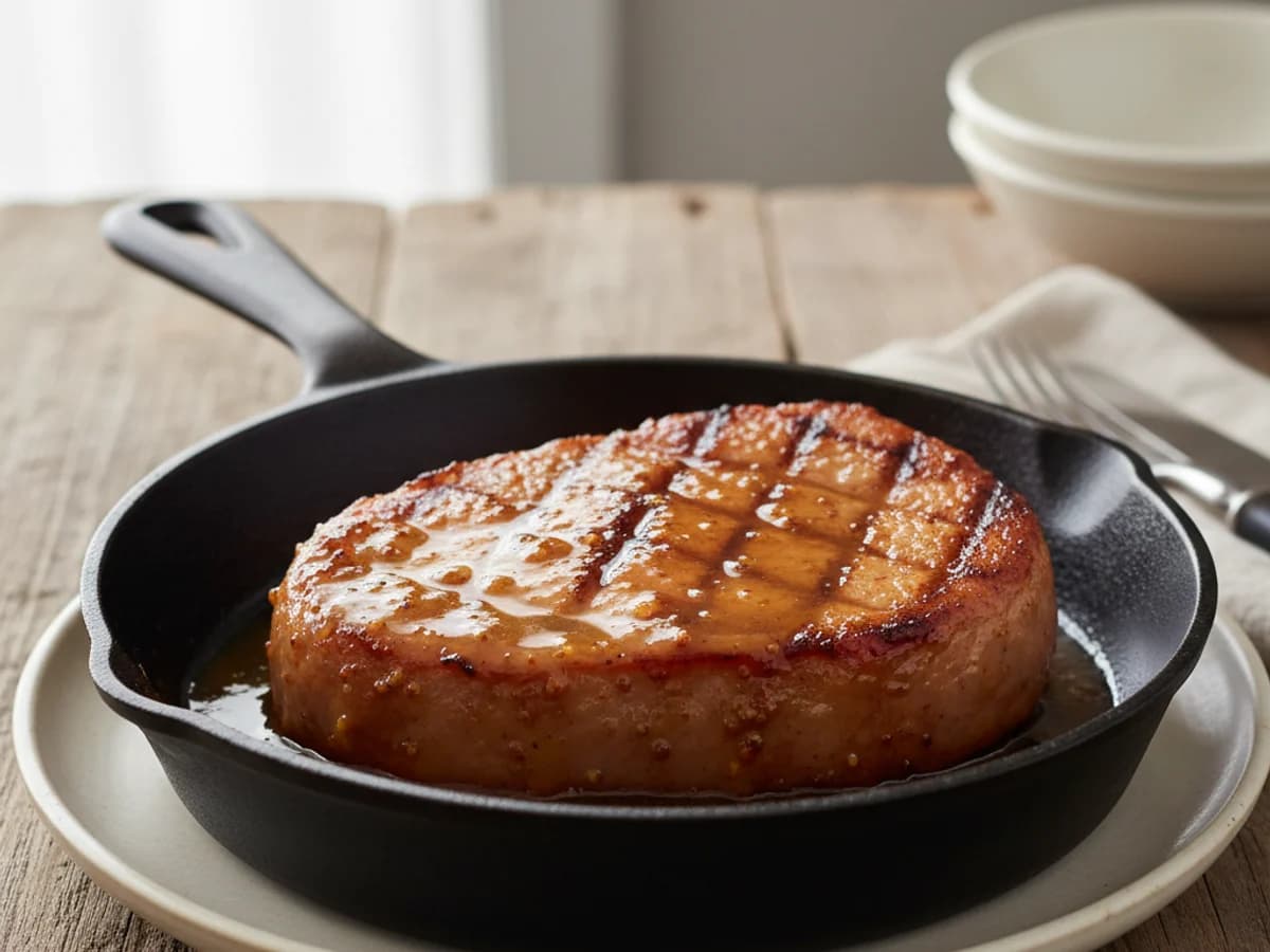 Pan-Fried Pastured Ham Steak with Maple Glaze