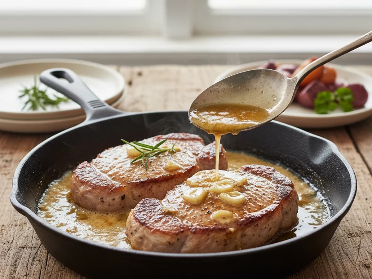 Pan-Seared Pastured Pork Steak with Garlic Butter