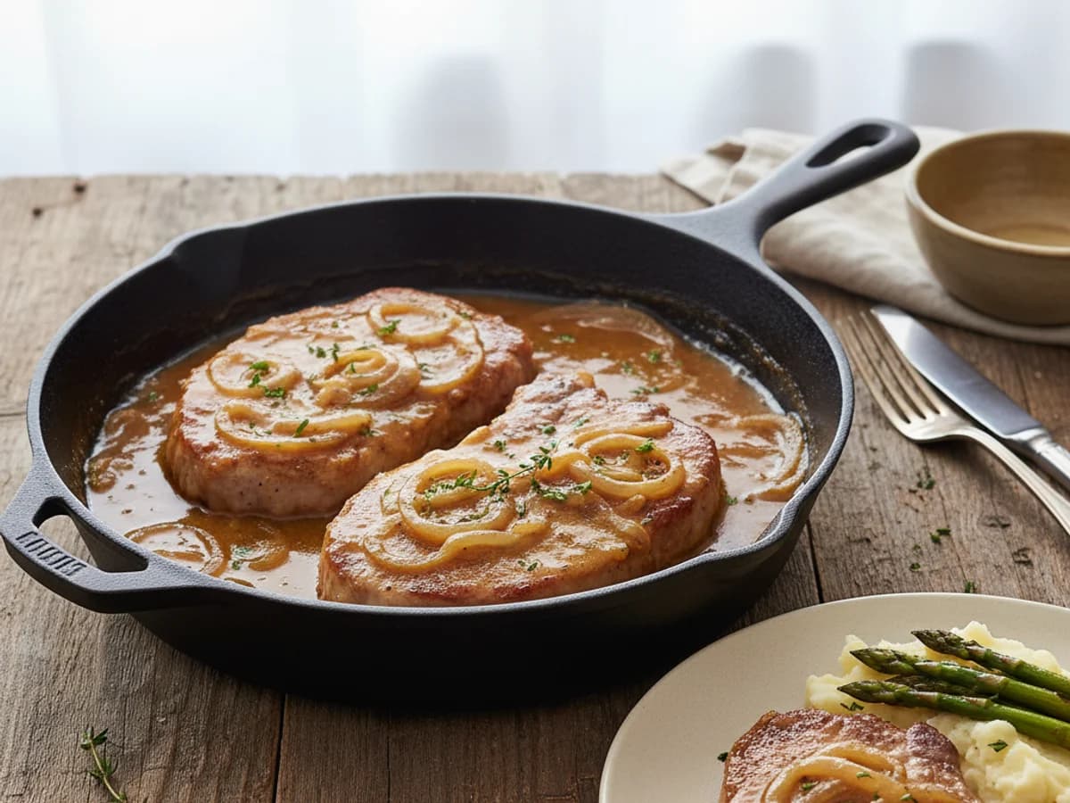 Smothered Pastured Pork Chops in Onion Gravy